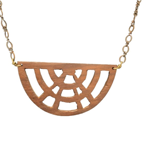 No Brand Jewelry - Azteca Semicircle Necklace Geometric Wood